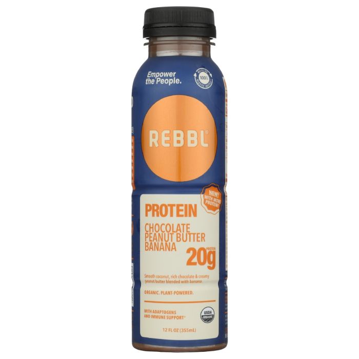 REBBL INC: Chocolate Peanut Butter Banana 20g Protein Shake, 12 fo