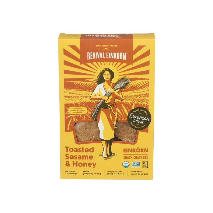 REVIVAL EINKORN: Toasted Sesame and Honey Crackers, 5.11 oz
