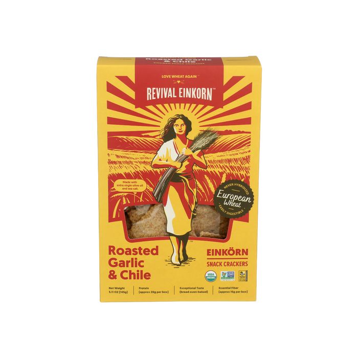 REVIVAL EINKORN: Roasted Garlic and Chili Crackers, 5.11 oz