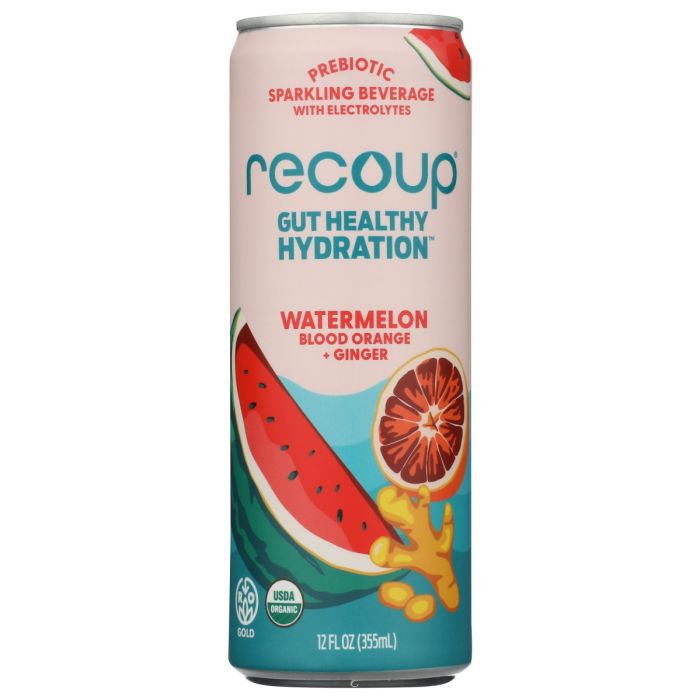 RECOUP: Watermelon Blood Orange Ginger Prebiotic Sparkling Beverage, 12 fo