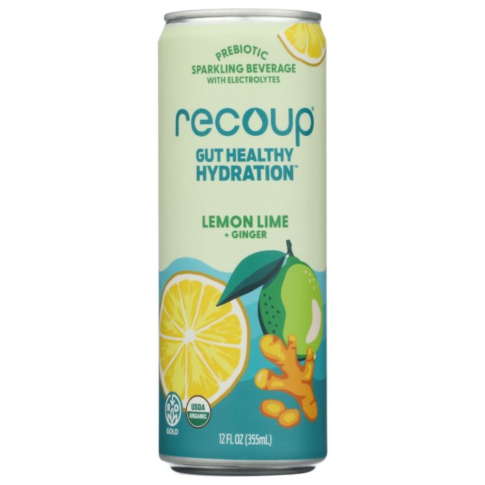 RECOUP: Lemon Lime Ginger Prebiotic Sparkling Beverage, 12 fo