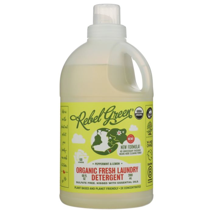 REBEL GREEN: Fresh Laundry Detergent Peppermint and Lemon, 64 oz