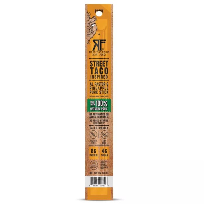RIGHTEOUS FELON CRAFT JERKY: Street Taco Pork Pineapple Meat Stick, 1 oz
