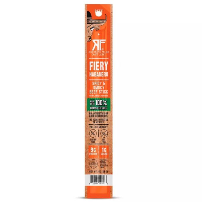 RIGHTEOUS FELON CRAFT JERKY: Fiery Habanero Beef Stick, 1 oz