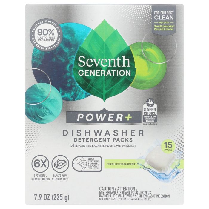 SEVENTH GENERATION: Dishwasher Detergent Packs Fresh Citrus, 15 pc