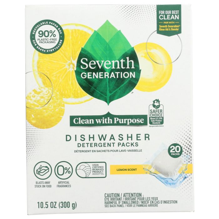 SEVENTH GENERATION: Dishwasher Detergent Packs Lemon, 20 pc
