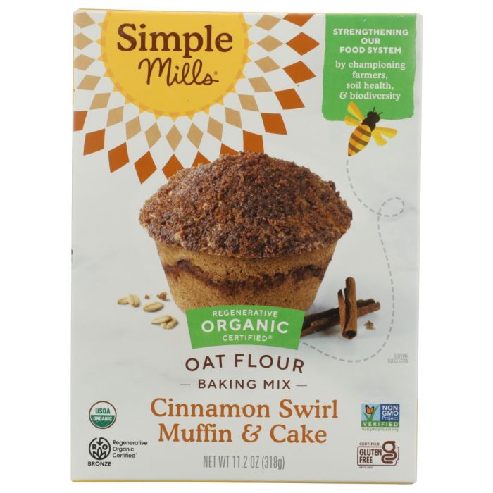 SIMPLE MILLS: Cinnamon Swirl Muffin and Cake Oat Flour Baking Mix, 11.2 oz