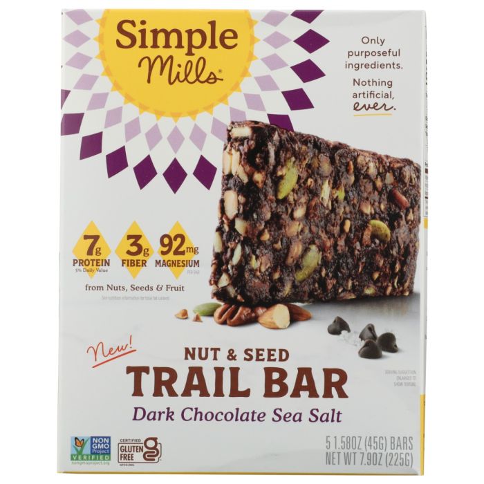 SIMPLE MILLS: Dark Chocolate Sea Salt Trail Bar, 7.9 oz