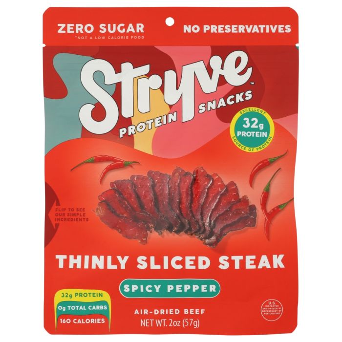 STRYVE PROTEIN SNACKS: Spicy Pepper Thinly Sliced Steak, 2 oz