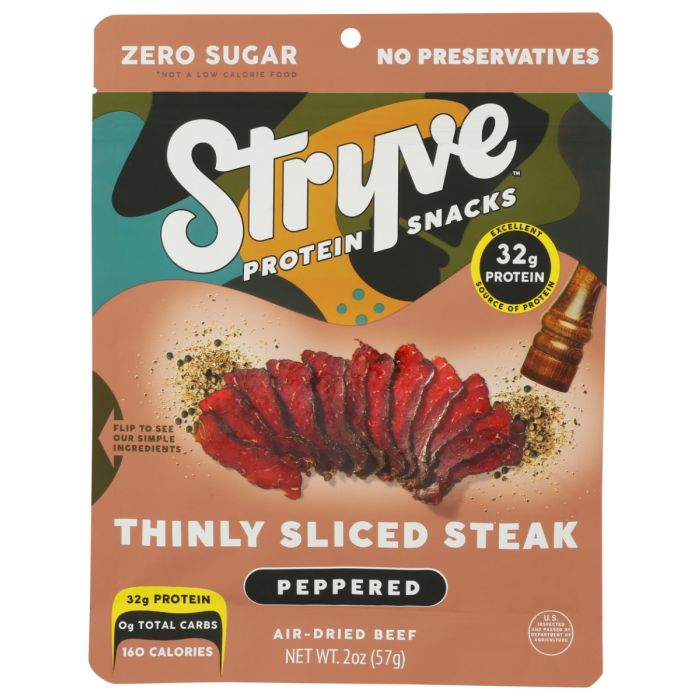STRYVE PROTEIN SNACKS: Peppered Thinly Sliced Steak, 2 oz