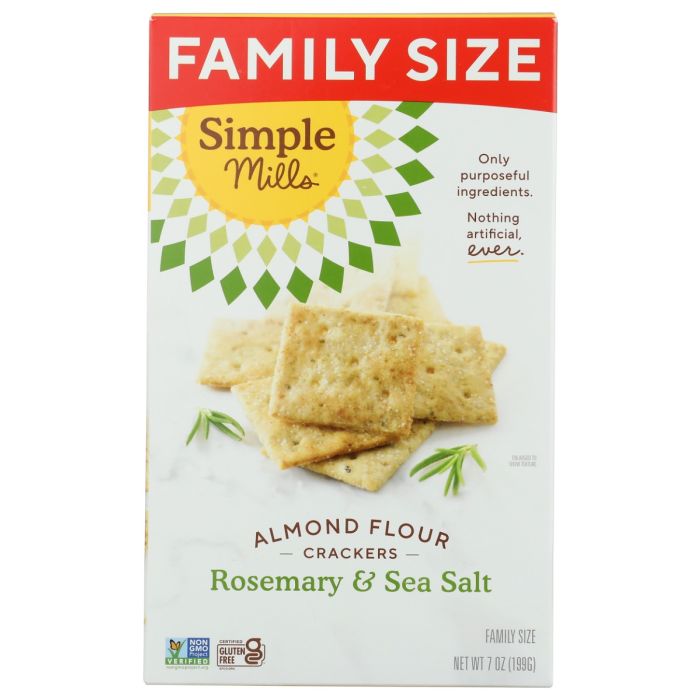 SIMPLE MILLS: Rosemary and Sea Salt Almond Flour Crackers, 7 oz