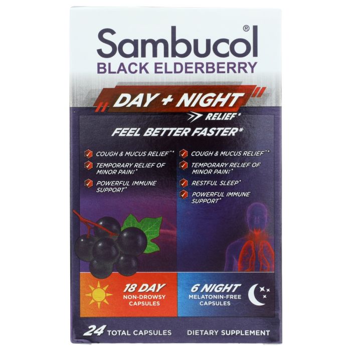 SAMBUCOL: Black Elderberry Day and Night Relief Capsules, 24 cp