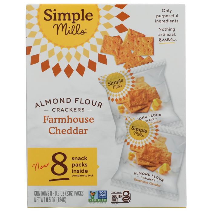 SIMPLE MILLS: Farmhouse Cheddar Almond Flour Cracker 8 Count, 6.5 oz