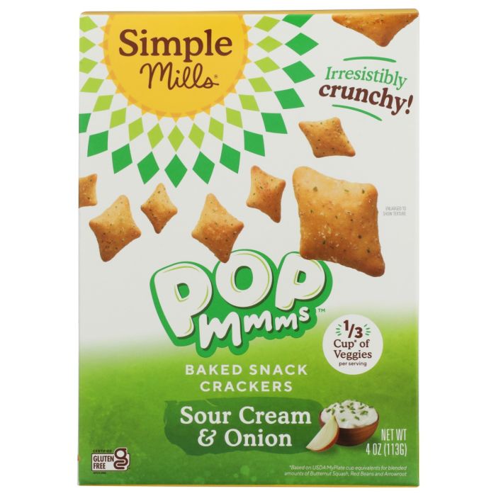 SIMPLE MILLS: Sour Cream and Onion Pop Mmms Crackers, 4 oz