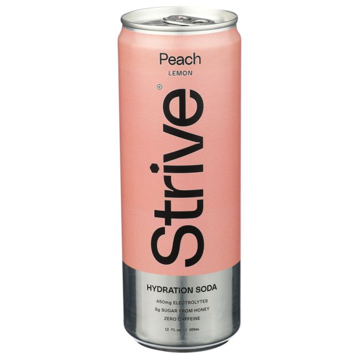 STRIVE: Peach Lemon Hydration Soda, 12 fo