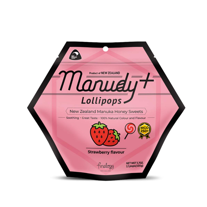 MANUDY: Manuka Honey Sweets Lollipops Strawberry Flavour, 1 bg