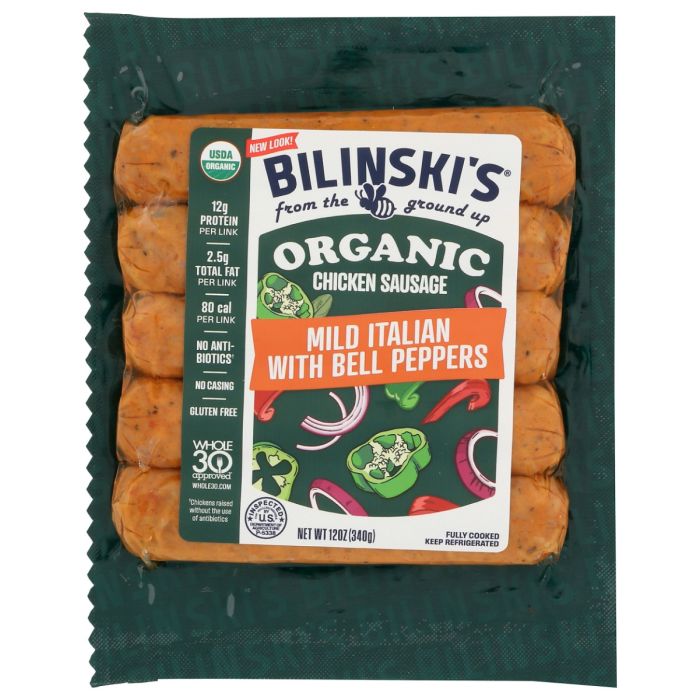 BILINSKIS: Organic Mild Italian with Bell Peppers Chicken Sausage, 12 oz