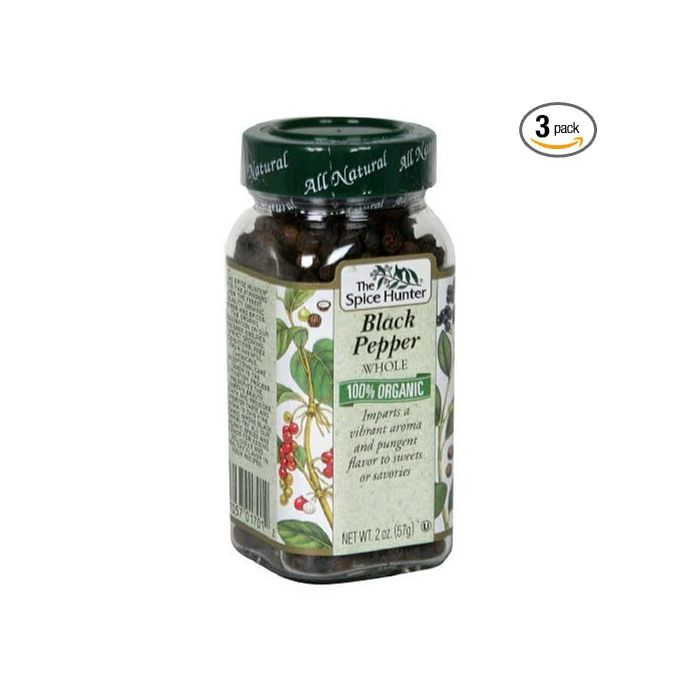 SPICE HUNTER: Organic Whole Black Peppercorn, 2 oz