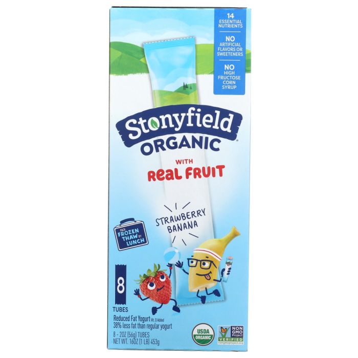 STONYFIELD: Organic Kids Strawberry Banana Lowfat Yogurt Tubes, 8 pk
