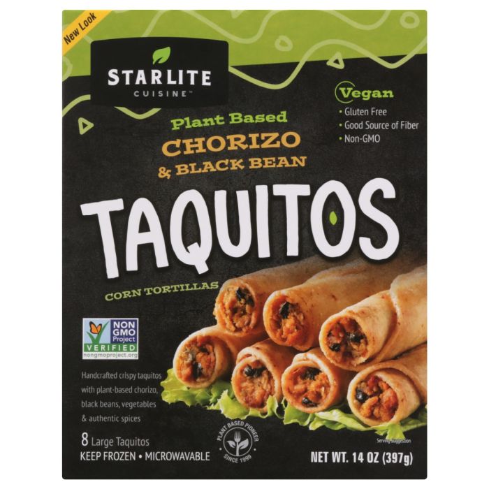 STARLITE CUISINE: Vegan Chorizo and Black Bean Style Taquitos, 14 oz