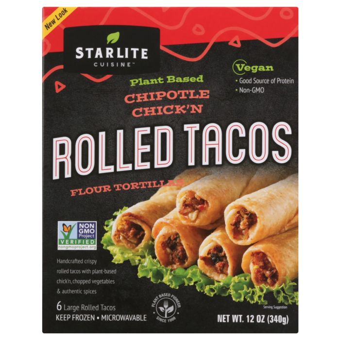 STARLITE CUISINE: Vegan Chipotle Chicken Style Rolled Tacos, 12 oz