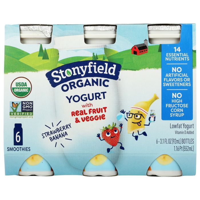 STONYFIELD: Organic Strawberry Banana Yogurt Smoothies 6 Count, 18.6 oz