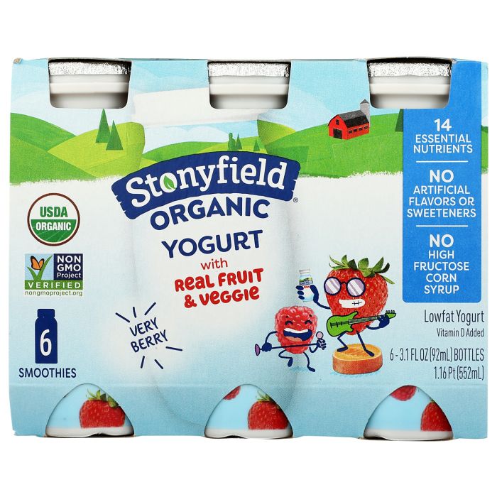STONYFIELD: Organic Very Berry Smoothies 6 Count, 18.6 oz