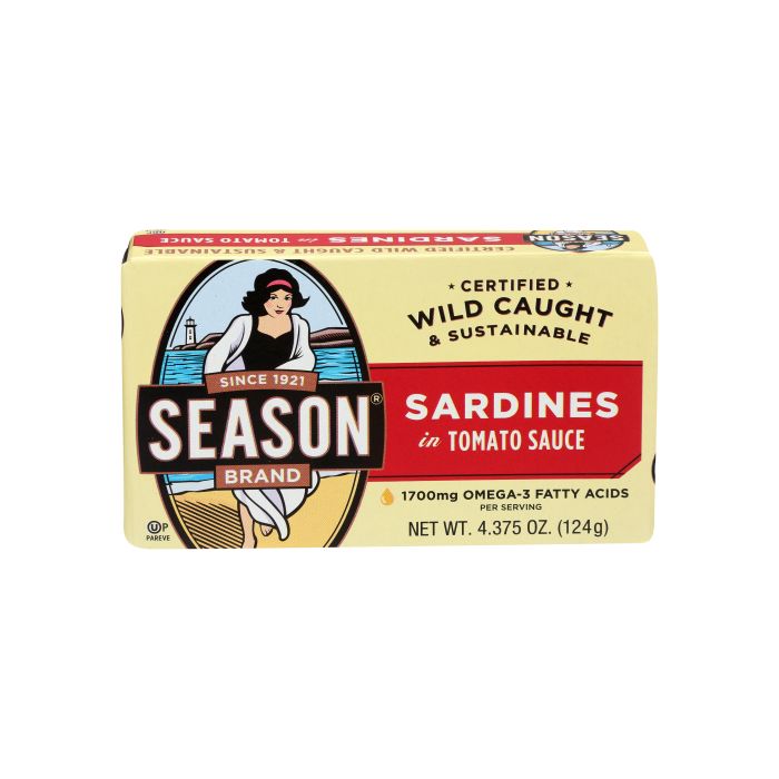 SEASONS: Sardines in Tomato Sauce, 4.375 oz