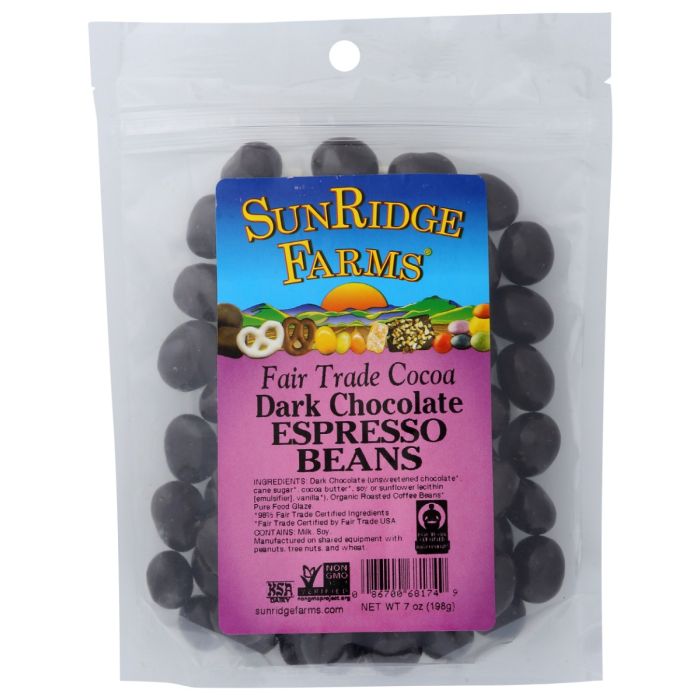 SUNRIDGE FARMS: Dark Chocolate Espresso  Beans Fair Trade, 7 oz