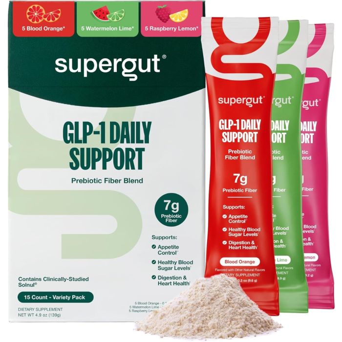 SUPERGUT: GLP 1 Prebiotic Daily Support 15 Count Variety Pack, 4.9 oz