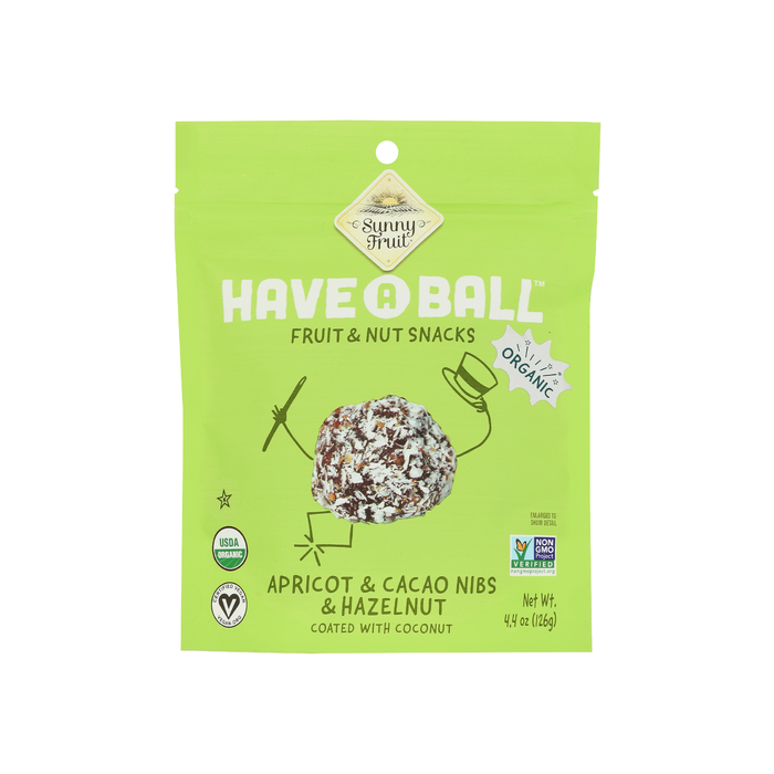 SUNNY FRUIT: Organic Apricot Cacao Nibs and Hazelnut Balls, 4.4 oz