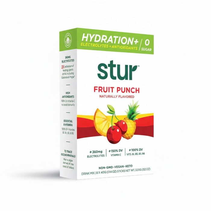 STUR: Fruit Punch Hydration Drink Mix 8 Count, 1.12 oz