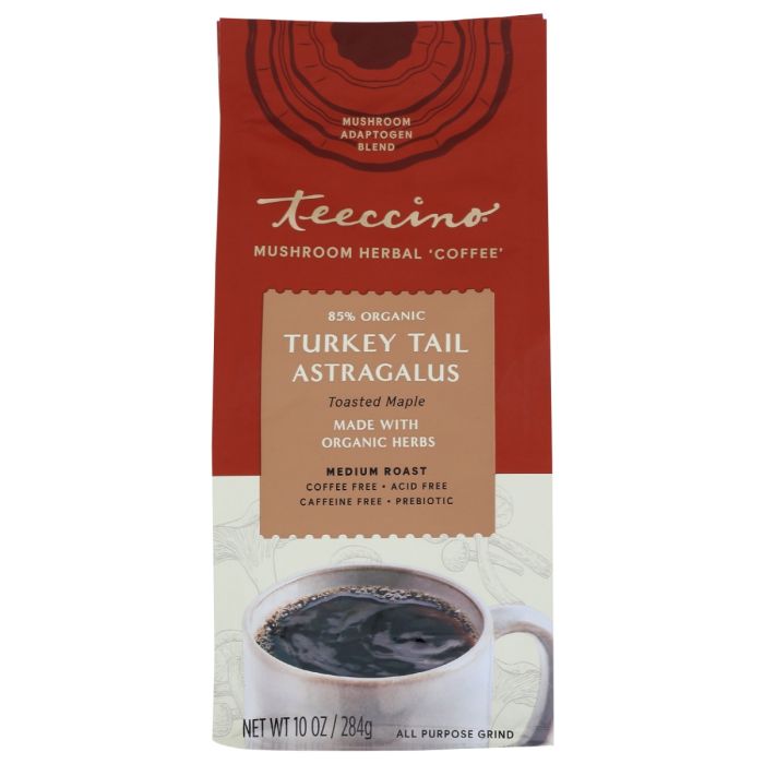 TEECCINO: Turkey Tail Astragalus Toasted Maple Mushroom Herbal Coffee, 10 oz