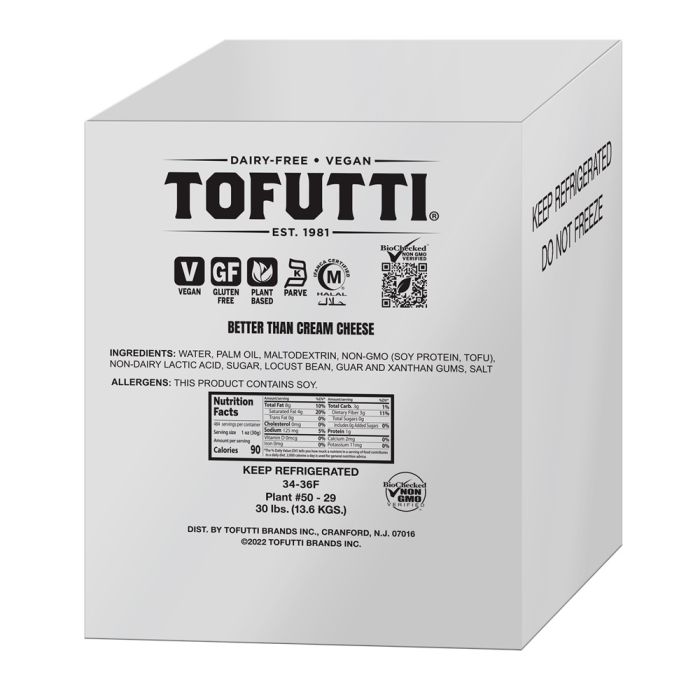 TOFUTTI: Better Than Cream Cheese Plain Non Hydrogenated, 30 lb