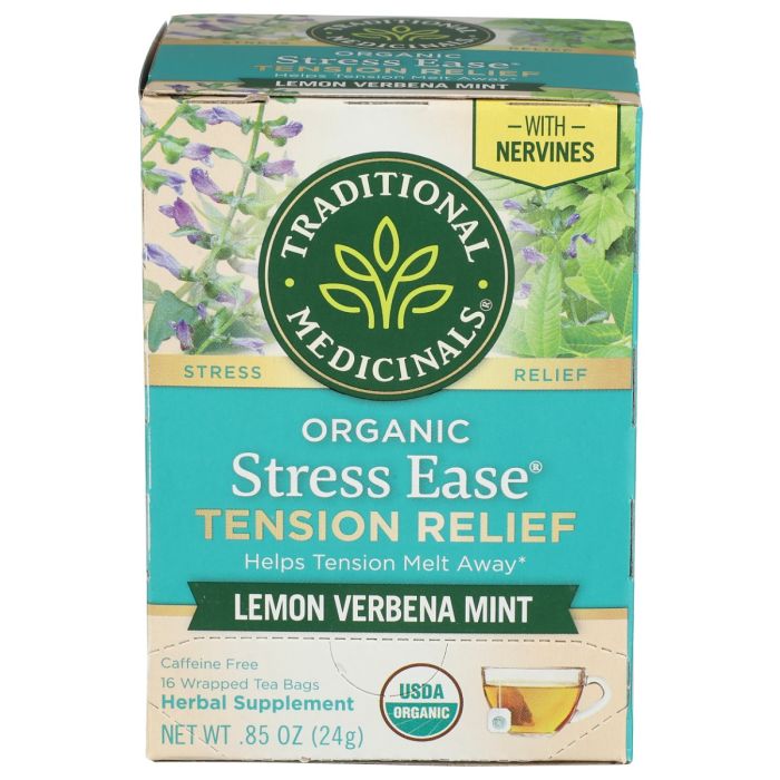 TRADITIONAL MEDICINALS: Organic Stress Ease Lemon Verbena Mint Tea, 16 bg