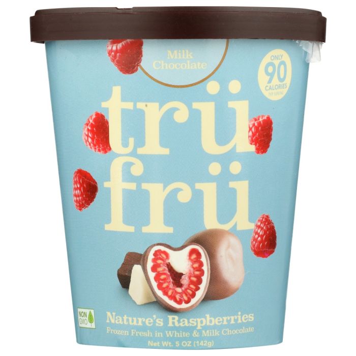TRU FRU: Natures Raspberries Frozen Fresh in White and Milk Chocolate, 5 oz