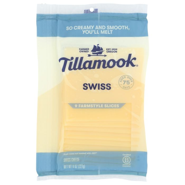 TILLAMOOK: Farmstyle Slices Swiss Cheddar, 8 oz