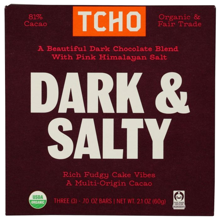 TCHO: Dark and Salty Chocolate Fudgy Bar, 2.5 oz