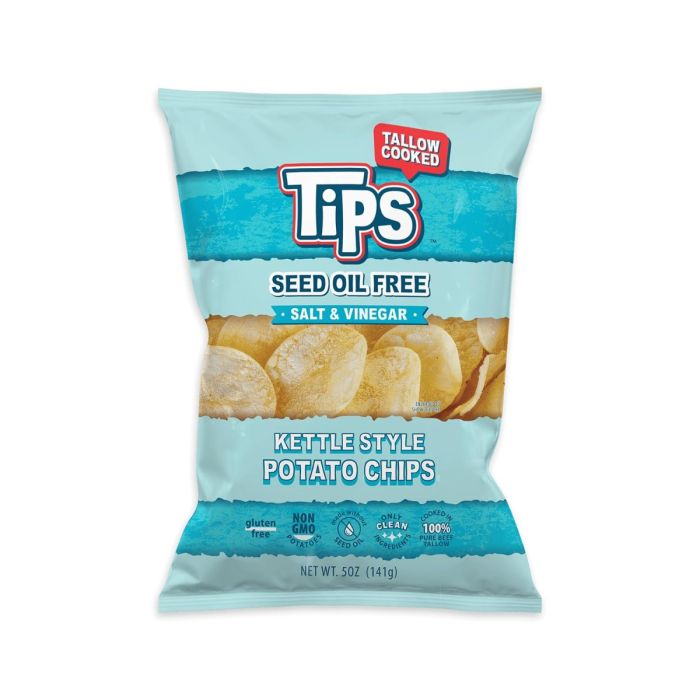 TIPS: Salt and Vinegar Potato Chips Seed Oil Free, 5 oz