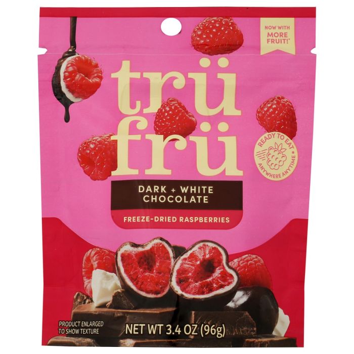 TRU FRU: Raspberries Freeze Dried Fresh with Dark and White Chocolate, 3.4 oz