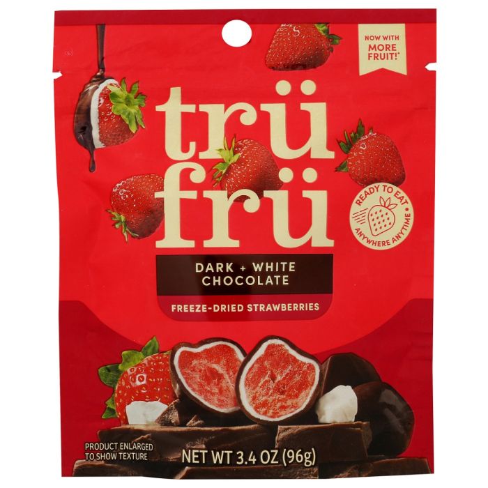TRU FRU: Strawberries Freeze Dried Fresh with Dark and White Chocolate, 3.4 oz