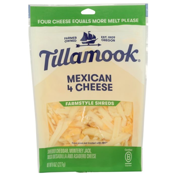 TILLAMOOK: Farmstyle Shreds Mexican 4 Cheese, 8 oz