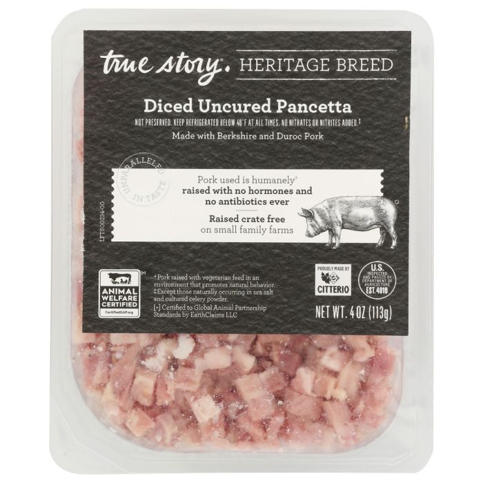 TRUE STORY: Diced Uncured Pancetta, 4 oz