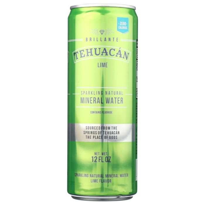 TEHUACAN BRILLANTE: Lime Sparkling Natural Mineral Water Can, 12 fo