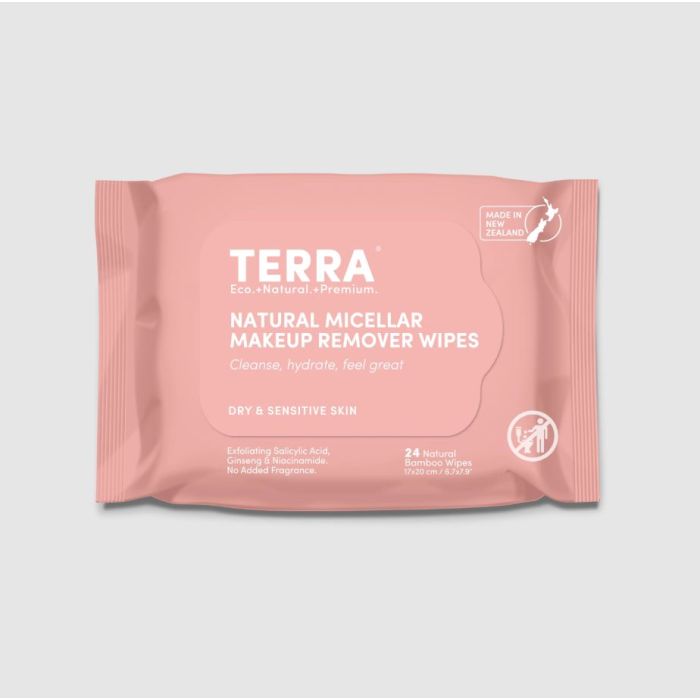 TERRA ORGANICS: Dry and Sensitive Skin Makeup Remover Wipes, 24 pk