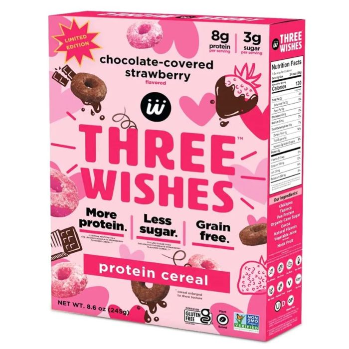 THREE WISHES: Chocolate Strawberry Cereal, 8.6 oz
