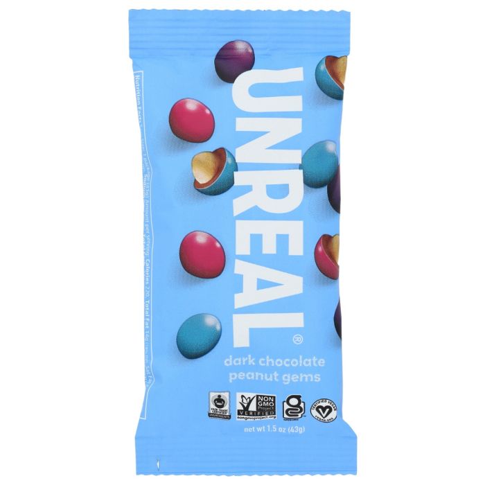 UNREAL: Dark Chocolate Covered Peanuts Gems, 1.5 oz