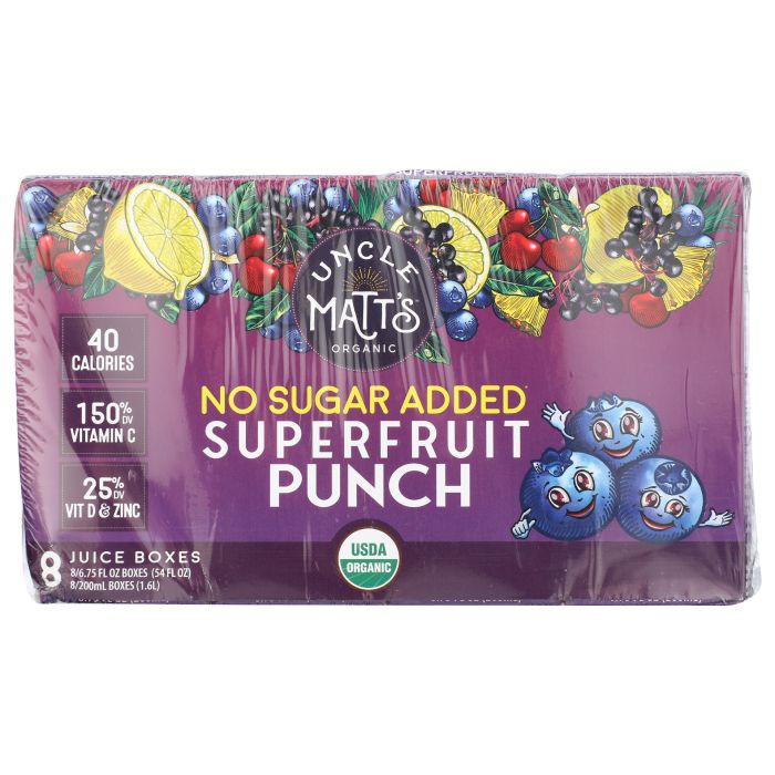 UNCLE MATTS ORGANIC: No Sugar Added Superfruit Punch Juice Boxes 8 Count, 54 fo