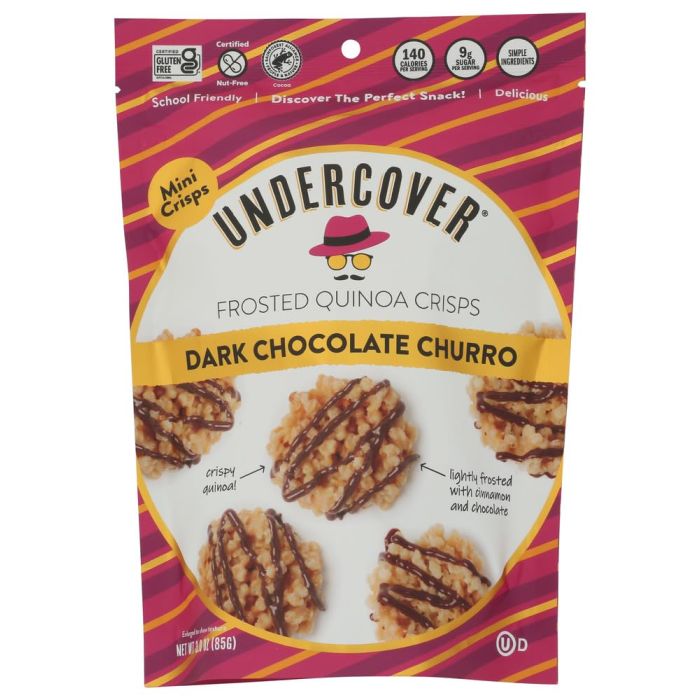 UNDERCOVER QUINOA: Dark Chocolate Churro Frosted Quinoa Crisps, 3 oz