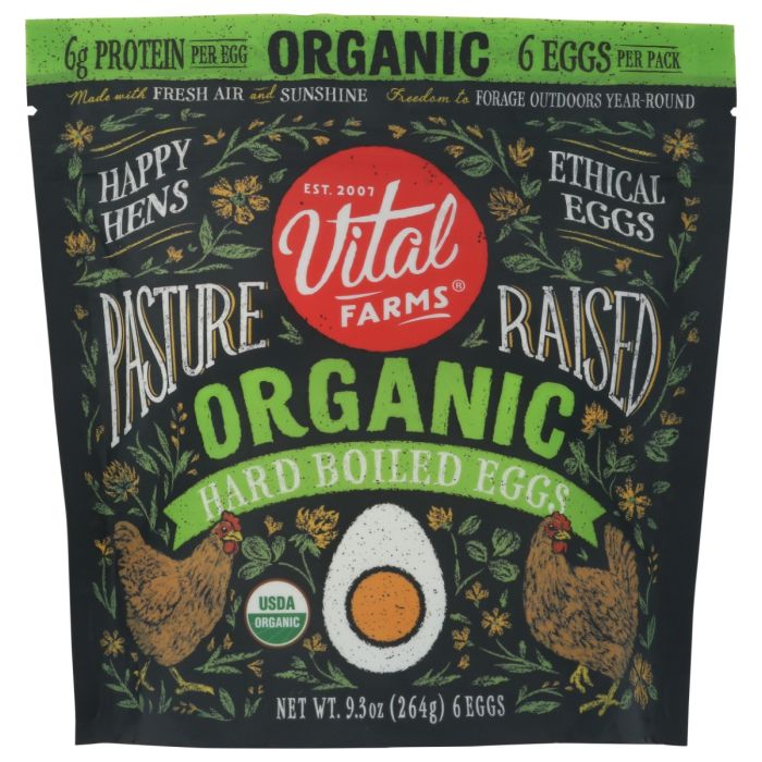 VITAL FARMS: Pasture Raised Organic Hard Boiled Eggs 6 Count, 9.3 oz